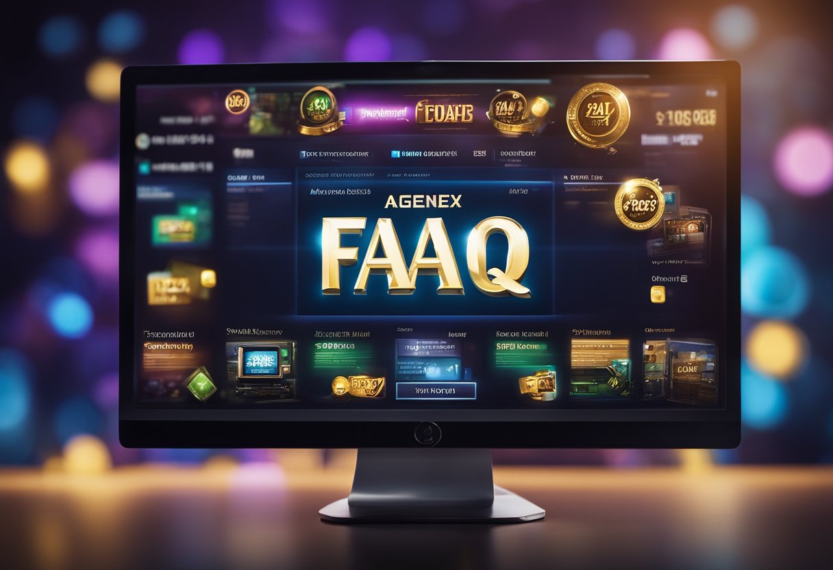 Sebuah layar komputer menampilkan halaman FAQ AGENOLX dengan logo yang jelas, memberikan panduan dan informasi untuk pemain slot online